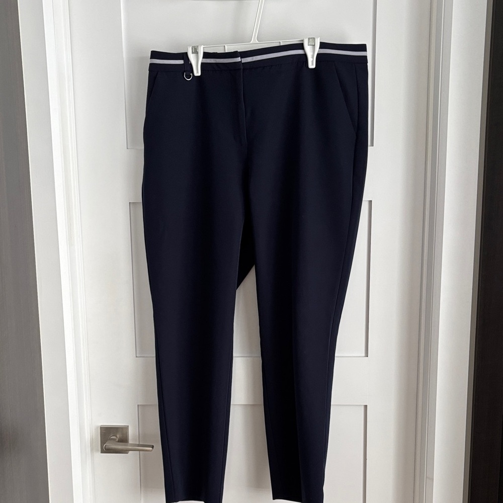 Adrianna Papell Navy Tapered Pants with Contrast Waist Stripe